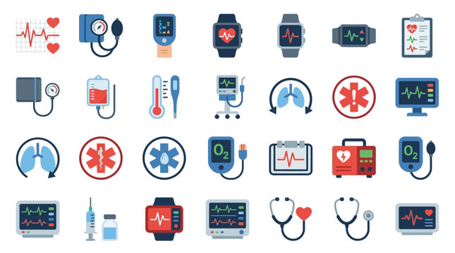 Dynamic Medical Icons Collection Colorful Flat Design Illustrations of Healthcare Equipment and Tools