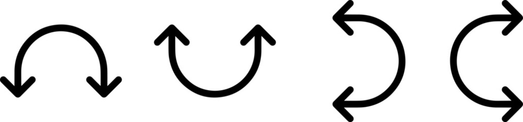 Black curved arrow icons set showing rotation and direction on white background © MOHAMMAD RABBI
