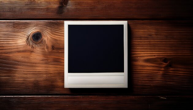 A Vintage Polaroid Frame On A Wooden Table Captured From An Overhead Angle In Minimalist Style