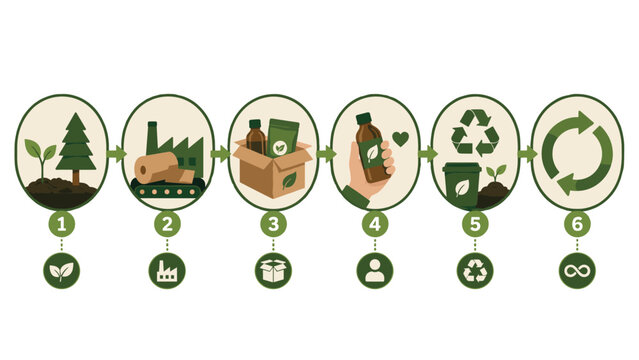 Sustainable Packaging Lifecycle Flat Vector Infographic Set