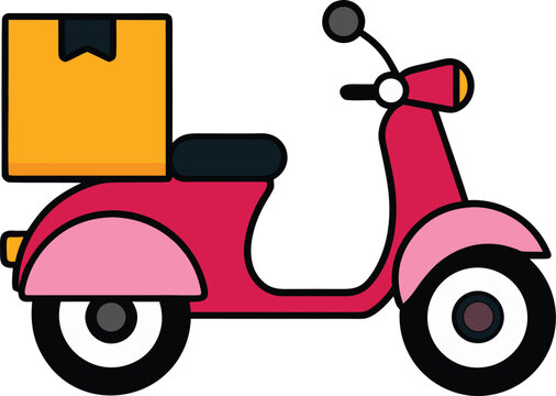Modern Delivery Scooter Motorcycle Flat Vector Graphic Featuring Courier Rider for Online Shopping Last Mile Delivery Food Delivery App and Logistics Business