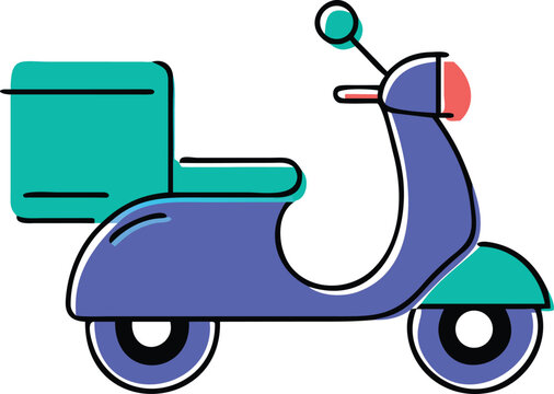Delivery Scooter Bike Flat Vector Illustration for Fast Food Courier Parcel Shipping E Commerce Logistics, Urban Transportation and Express Delivery Service