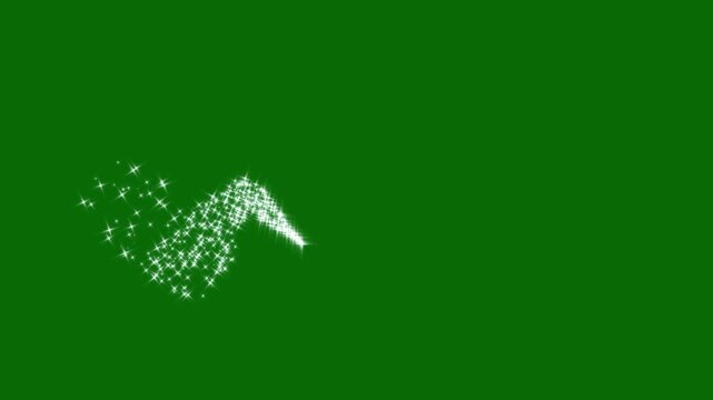 White glittering star dust trail sparkling particles on green background. twinkle star burst glitter sparkle, shining white particle stars dust, fairy tail glitter overlay transition. 4k