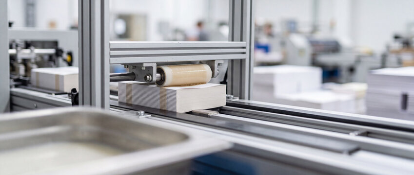 Automatic paper stacking and packaging machine in commercial printing factory production line