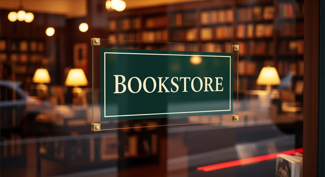 Cozy independent book shop storefront showcasing elegant vintage Bookstore plaque to attract avid literature readers or promote local educational archive retail business launch copy space