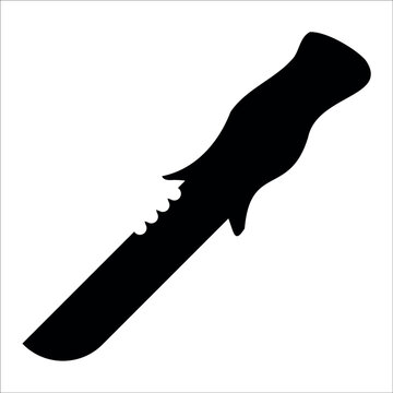 Black sharp knife weapon silhouette with serrated blade and handle