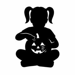 Halloween child, pumpkin silhouette, black kid icon, spooky vector isolated on White Background silhouette