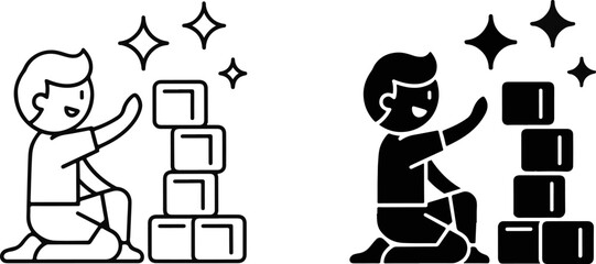 Child playing with stacked building blocks learning toys icon set learning childhood development education stacking creativity © Bishal