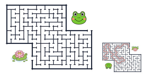 Frog maze puzzle with lily pad on white background © Olga 1991