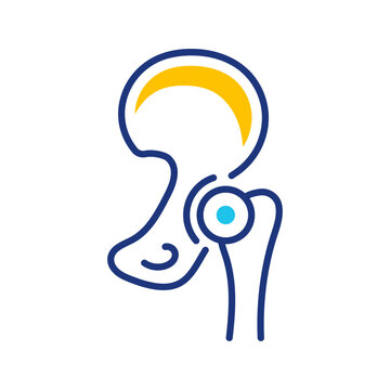 Hip replacement icon. Healthcare and orthopedic surgery line symbol. Color.