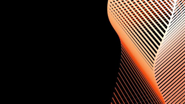 Abstract orange grid lines forming a topographical cyber landscape on a black background. Modern technology presentation background and digital UI UX design element