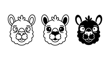 Cute Llama Faces Vector Icons, Cartoon Alpaca Head Illustrations, Adorable South American Camelid Emoticons, Set of 3 Graphic Elements © Pranto