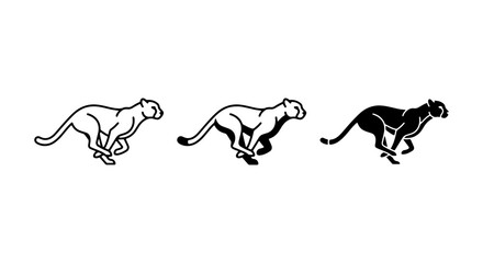 Running Cheetah Icons, Silhouette and Outline Vector Art, Wild Animal Graphics for Speed and Power Themes © Pranto