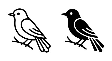 Minimalist Bird Icons: Black Silhouette and Outline Vector Graphics for Nature and Wildlife Designs © Rakib