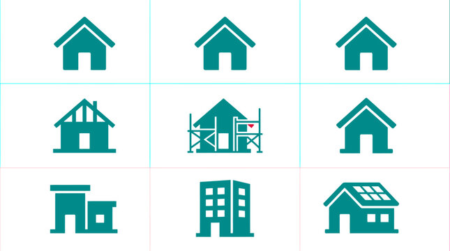 Real Estate and Construction House Icon Set Vector for Property Listings, Residential Development & Home Renovation Services (EPS)