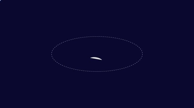 Minimalist loading spinner animation with dotted circular path on dark blue 4k background, progress indicator