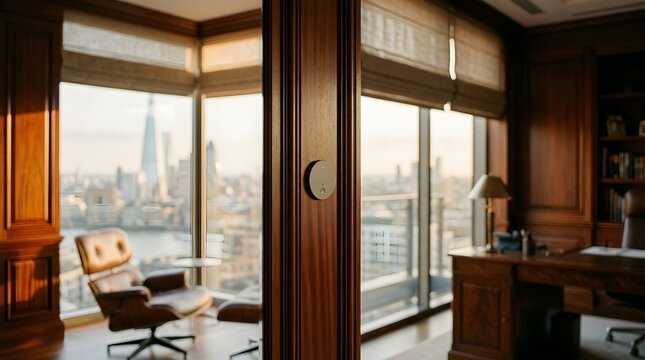 Professional commercial image of Wood paneling in office showing nice detail excellent modern