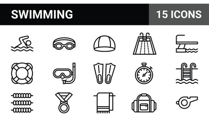 Swimming Sport Icons Set Flat Design Vector Illustration for Sports and Leisure Activities © @ahmedmaynul