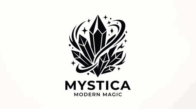 Mystica Modern Magic Logo Design with Lotus Illustration.