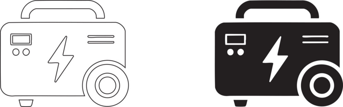 Portable power generator supply icon in outline and solid vector design