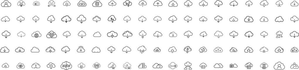 Obraz premium cloud vector bundle icon set with various cloud computing black vector bundle icon