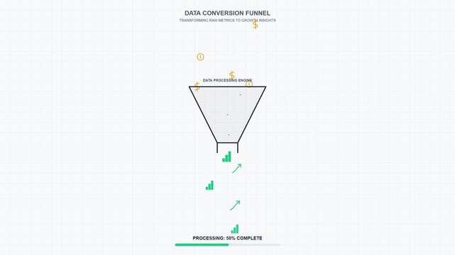 Animated funnel chart, data conversion process, business analytics visualization