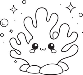 Obraz premium cute coral reef coloring page with coral with smiling face simple outline illustration