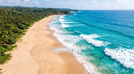 Serene beach with waves and tropical greenery © SARKAR