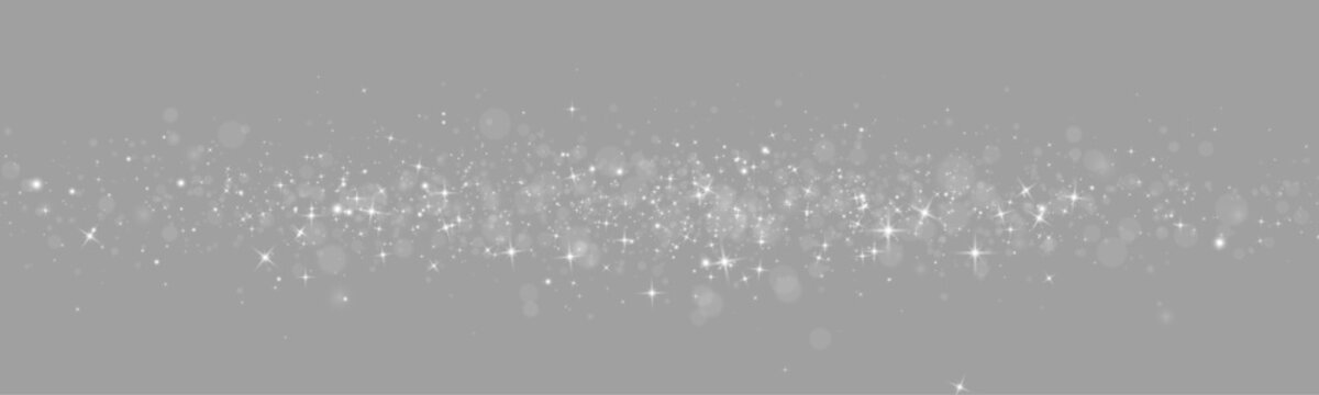 White winter snowfall, falling snow, snowflake, wind, light, bokeh. Sparkle glitter dust glow particle shimmer twinkle stardust highlights flare. Festive magical sparks glare lens flare PNG vector.	