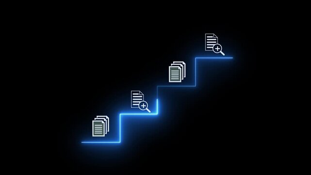 Businesswoman working on virtual screen animation. Online documentation database, IT consultant being set up Virtual Document Management System with a laptop, document icon symbol