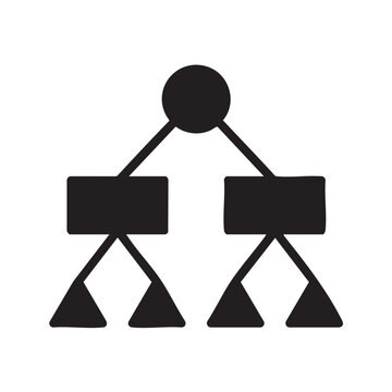 black vector icon of decision tree with rectangles and trian