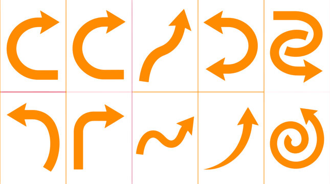 Orange Curved Arrow Directional Icon Set Vector for Infographic Design, Business Presentations & Navigation Interface Elements (EPS)