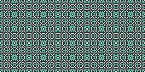 Pixel art batik ethnic geometric seamless pattern in slate and jade green © Dicha