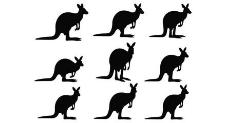 Kangaroo Silhouettes On White Background Collection Of Animal Shapes © Kawsar_Studio1998