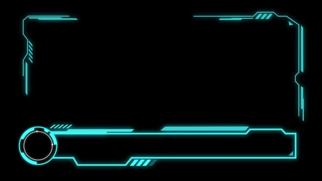 Futuristic HUD interface lower third with glowing blue information frame and editable text space.