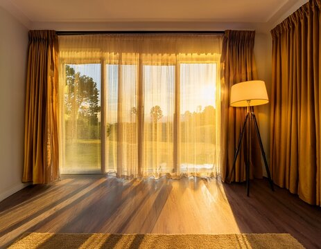 opacity evening window with warm yellow light and partially drawn curtains real estate listings architecture portfolios designed for real estate listing and luxury residence showcases