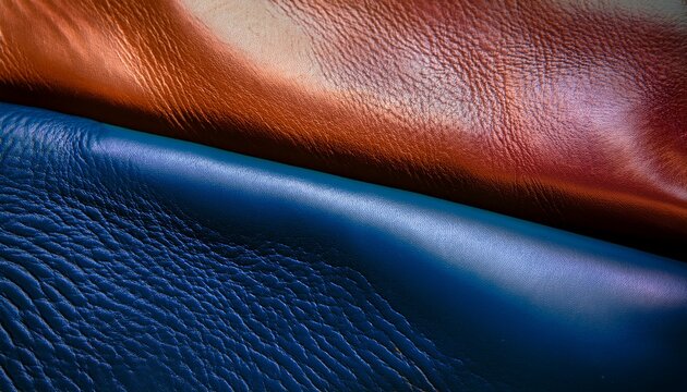 close up view of a textured leather like surface with warm and cool lighting highlighting its natural folds and rich color