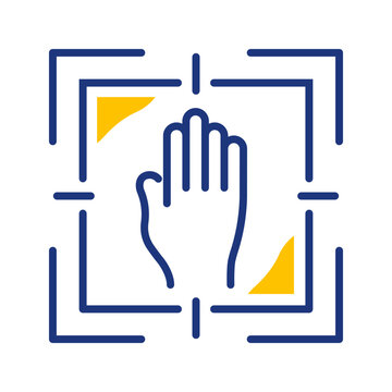 Hand print scanner icon. Technology and biometrics line symbol. Color.