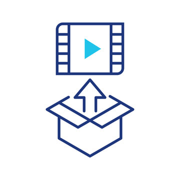 Video upload icon. Technology and video upload line symbol. Color.