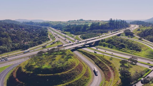 Aerial Drone Shot of a Traffic Flow on a City Ring Road at Daytime