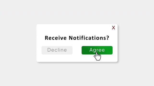 Receive Notifications Popup Animation with Agree Button Click, Push Notification Consent Dialog, User Interface Alert
