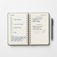Fototapeta premium daily planner calendar isolated on white background, professional stock photography, clean minimal style, studio lighting, high detail