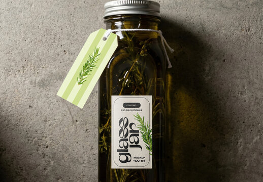 Glass Bottle with Hang Tag Mockup