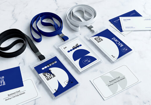 ID Card Badges and Business Cards Mockup Set