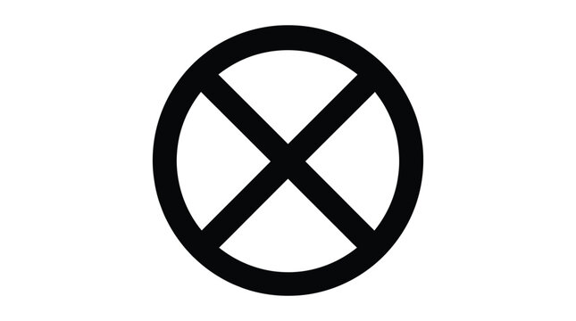 Circle with cross symbol black silhouette on white background