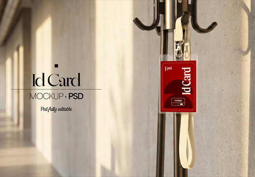 Id Card Badge Hanging on Coat Hook Mockup