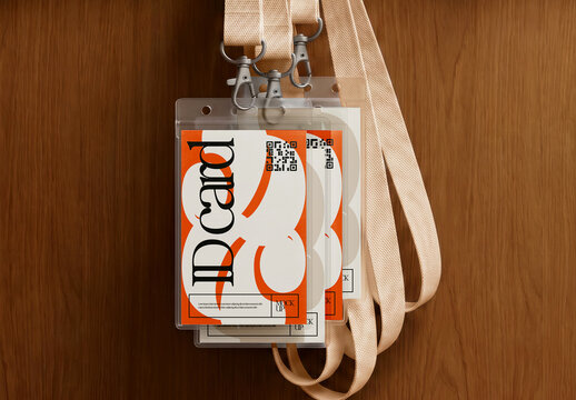 Id Card Badges Hanging on Wall Hooks Mockup