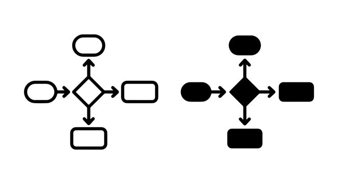 Flowchart Elements Set, Process Diagram Shapes, Decision Tree Nodes, Workflow Icons, Vector Graphics for Business and Technology