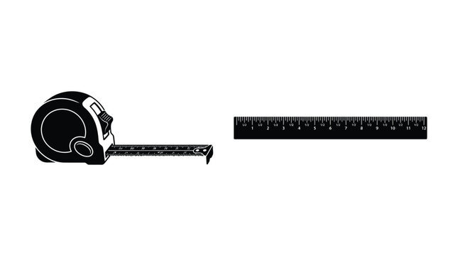 Tape Measure And Ruler With Measurements Black Silhouette