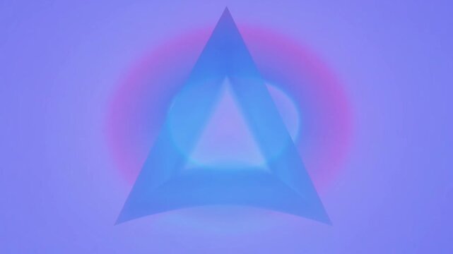 Glowing blue triangle geometric animation morphing slowly in a soft purple light digital motion video footage